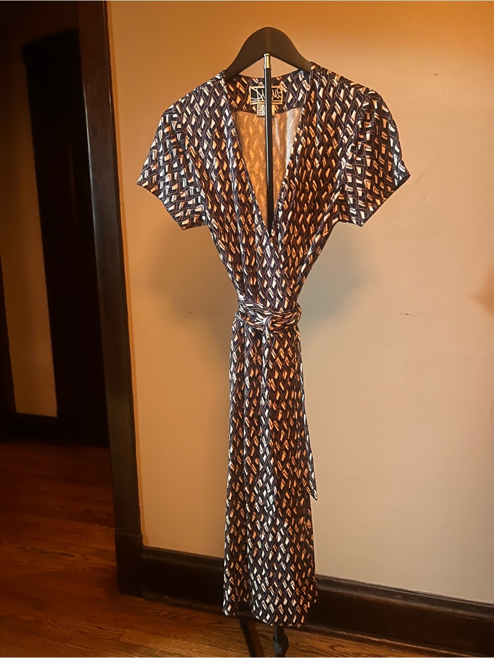 a.n.a Black and Tan Geometric Wrap Maxi Dress